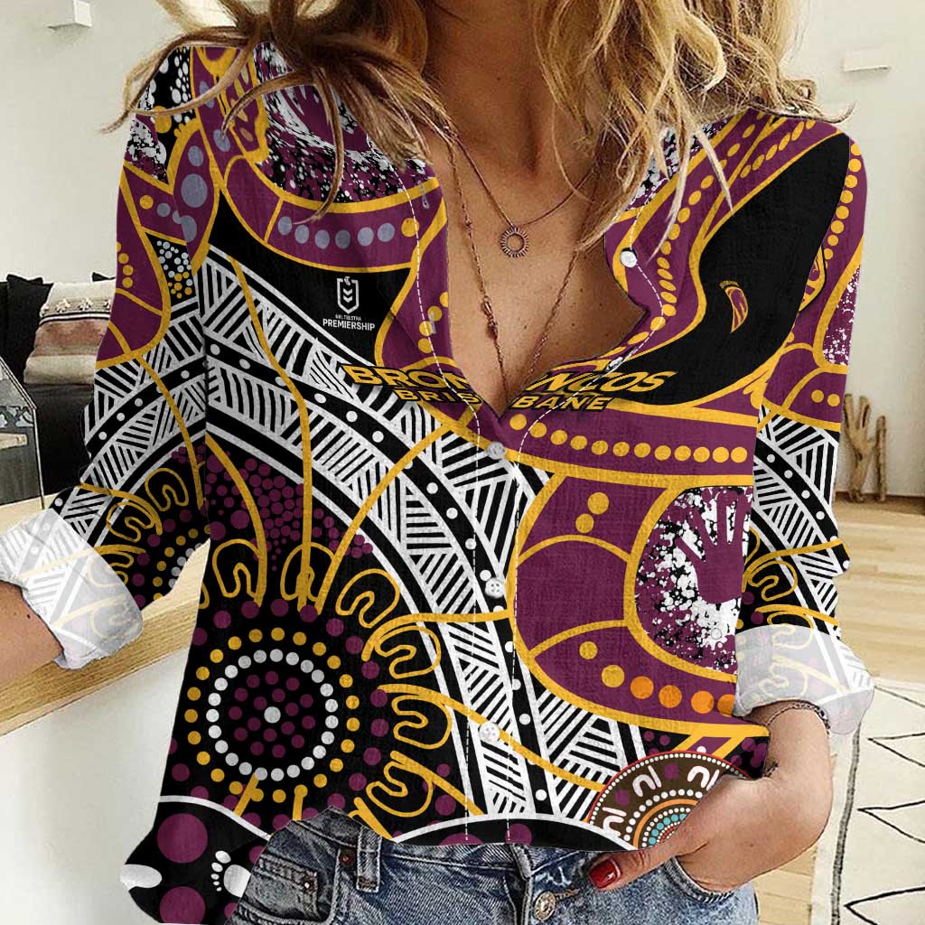 Brisbane Broncos Women Casual Shirt Australian Aboriginal Dot Painting Handprint