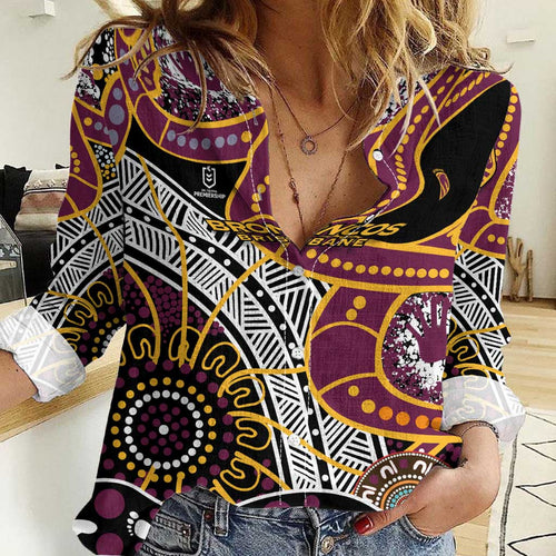 Brisbane Broncos Women Casual Shirt Australian Aboriginal Dot Painting Handprint