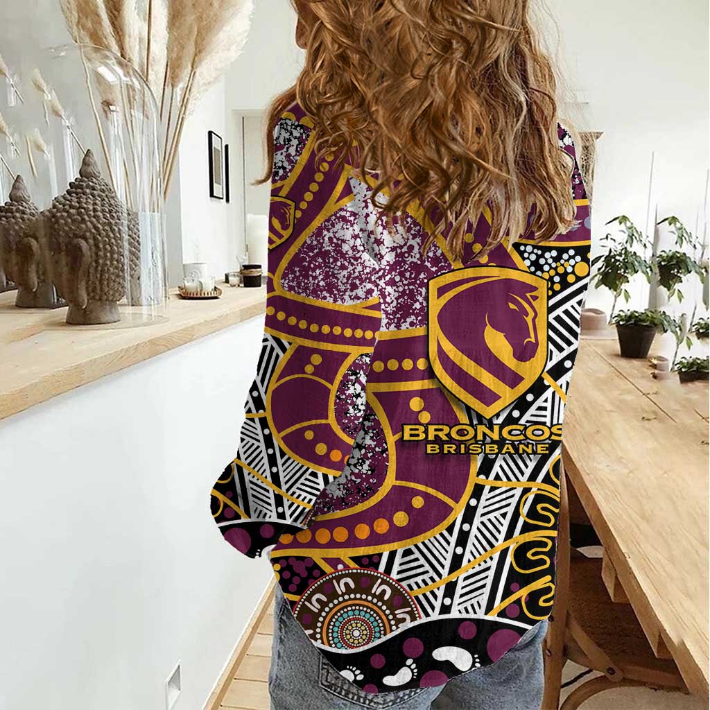 Brisbane Broncos Women Casual Shirt Australian Aboriginal Dot Painting Handprint