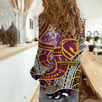 Brisbane Broncos Women Casual Shirt Australian Aboriginal Dot Painting Handprint
