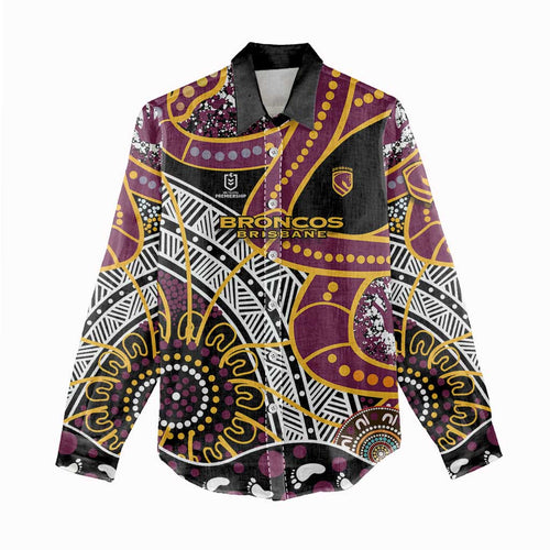 Brisbane Broncos Women Casual Shirt Australian Aboriginal Dot Painting Handprint
