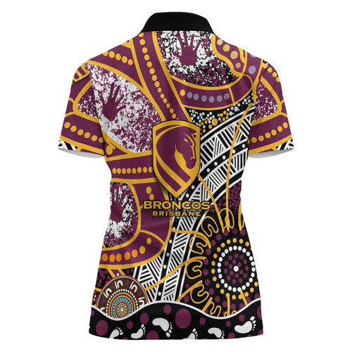 Brisbane Broncos Women Polo Shirt Australian Aboriginal Dot Painting Handprint