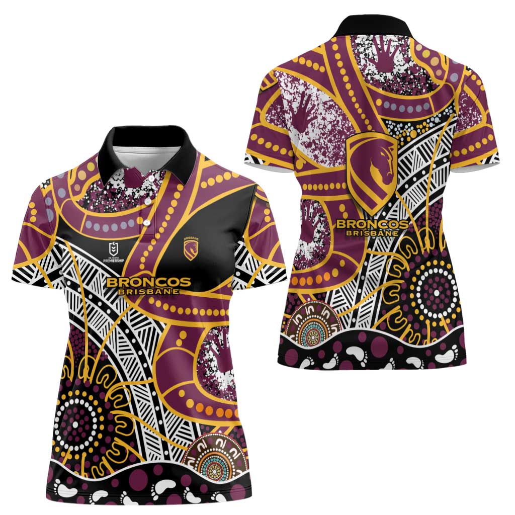 Brisbane Broncos Women Polo Shirt Australian Aboriginal Dot Painting Handprint