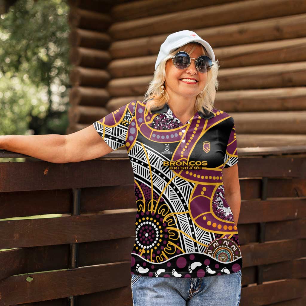 Brisbane Broncos Women Polo Shirt Australian Aboriginal Dot Painting Handprint