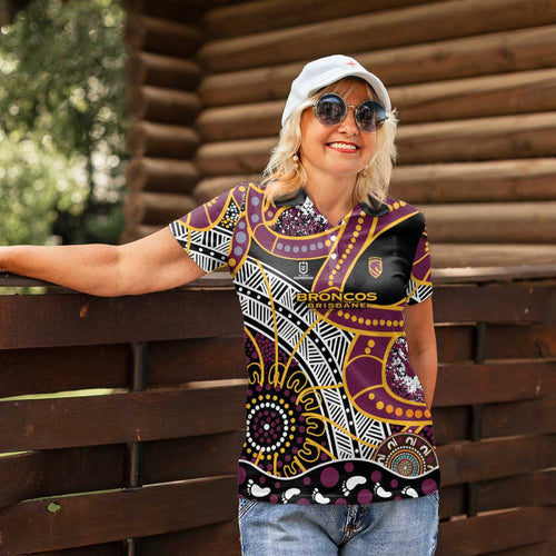 Brisbane Broncos Women Polo Shirt Australian Aboriginal Dot Painting Handprint