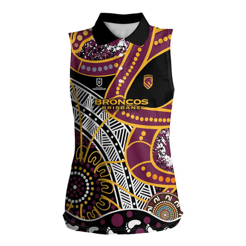 Brisbane Broncos Women Sleeveless Polo Shirt Australian Aboriginal Dot Painting Handprint
