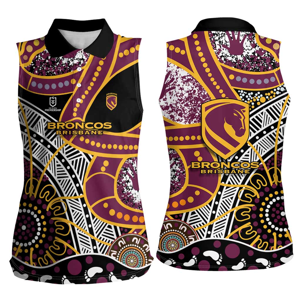 Brisbane Broncos Women Sleeveless Polo Shirt Australian Aboriginal Dot Painting Handprint
