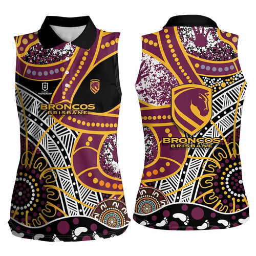 Brisbane Broncos Women Sleeveless Polo Shirt Australian Aboriginal Dot Painting Handprint