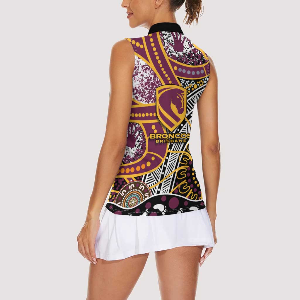Brisbane Broncos Women Sleeveless Polo Shirt Australian Aboriginal Dot Painting Handprint