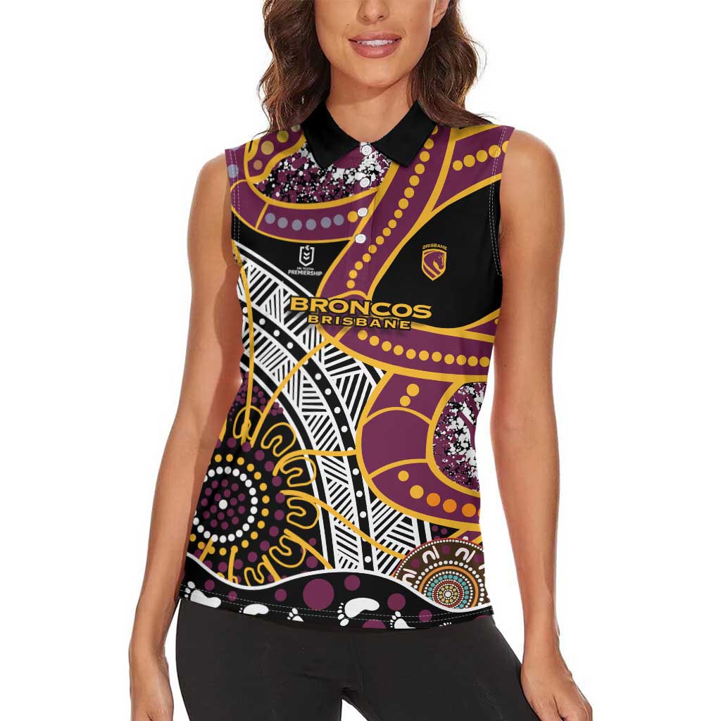 Brisbane Broncos Women Sleeveless Polo Shirt Australian Aboriginal Dot Painting Handprint
