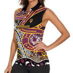 Brisbane Broncos Women Sleeveless Polo Shirt Australian Aboriginal Dot Painting Handprint