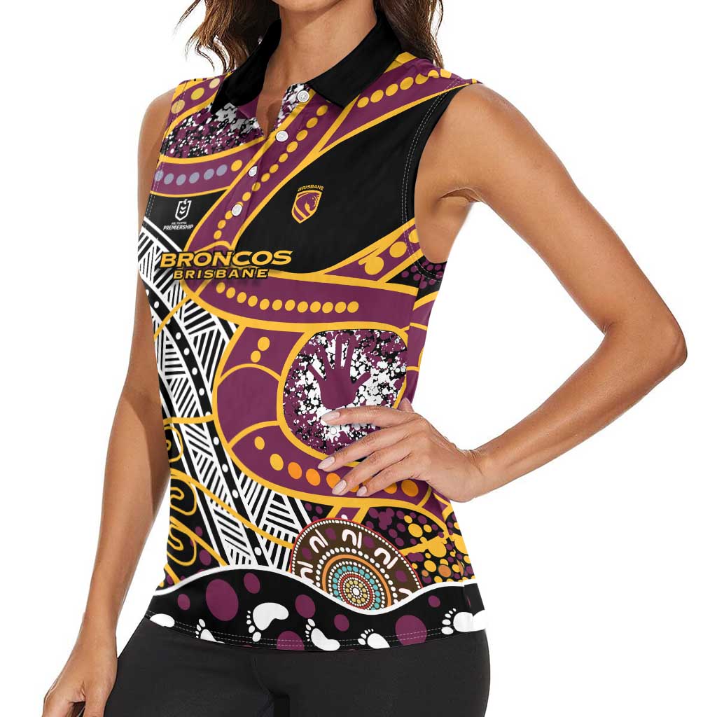 Brisbane Broncos Women Sleeveless Polo Shirt Australian Aboriginal Dot Painting Handprint
