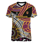 Brisbane Broncos Women V-Neck T-Shirt Australian Aboriginal Dot Painting Handprint