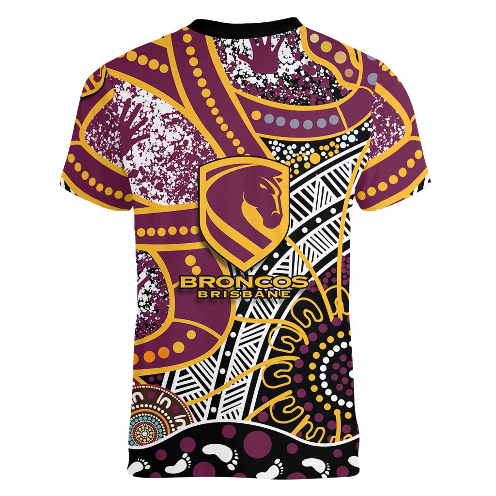 Brisbane Broncos Women V-Neck T-Shirt Australian Aboriginal Dot Painting Handprint