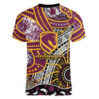 Brisbane Broncos Women V-Neck T-Shirt Australian Aboriginal Dot Painting Handprint
