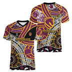 Brisbane Broncos Women V-Neck T-Shirt Australian Aboriginal Dot Painting Handprint