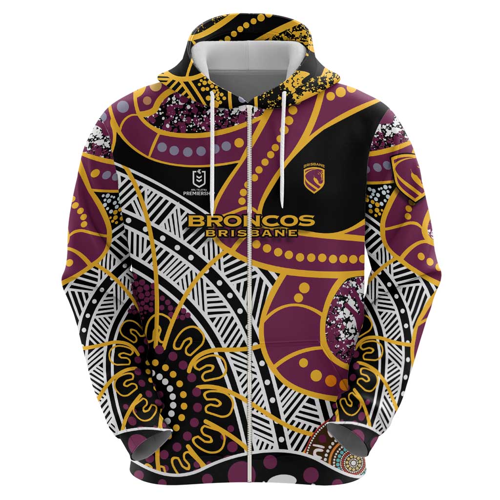 Brisbane Broncos Zip Hoodie Australian Aboriginal Dot Painting Handprint
