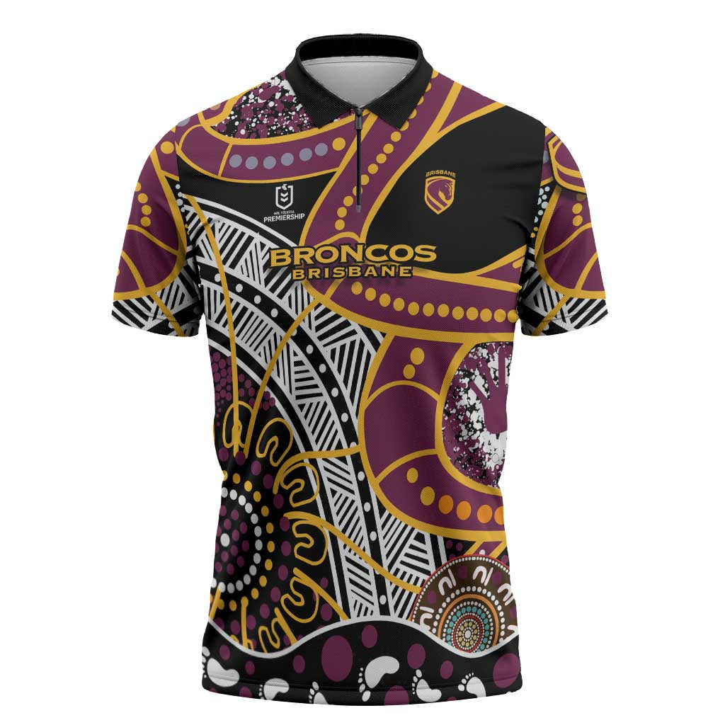 Brisbane Broncos Zipper Polo Shirt Australian Aboriginal Dot Painting Handprint