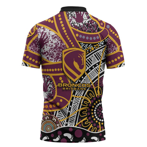 Brisbane Broncos Zipper Polo Shirt Australian Aboriginal Dot Painting Handprint