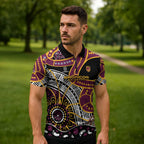 Brisbane Broncos Zipper Polo Shirt Australian Aboriginal Dot Painting Handprint