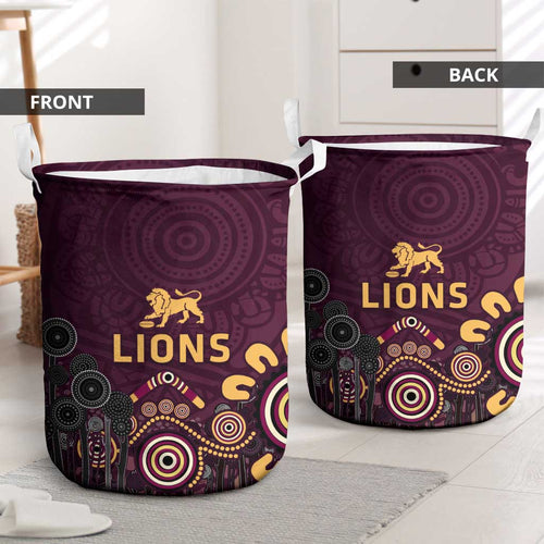 Brisbane Lions Football Laundry Basket Aboriginal Dot and Spiral Art