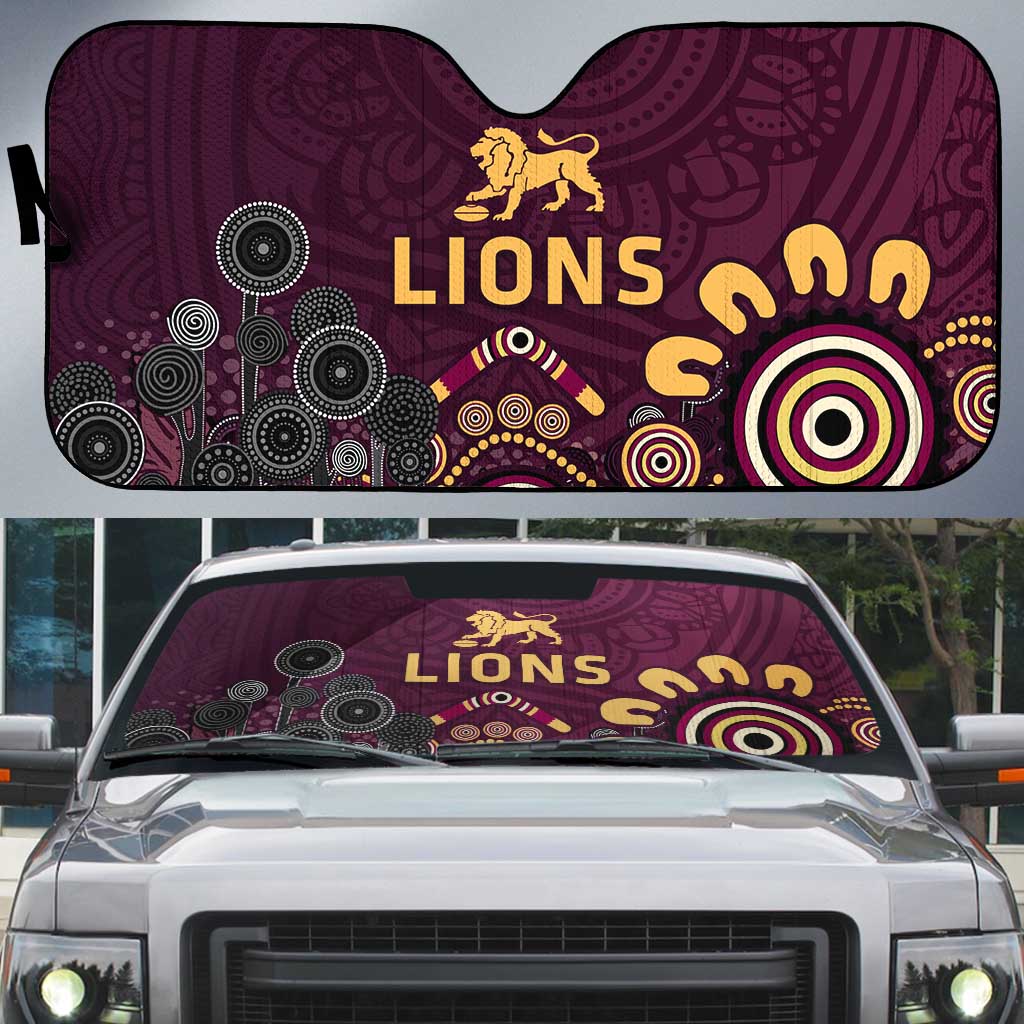 Brisbane Lions Football Auto Sun Shade Aboriginal Dot and Spiral Art