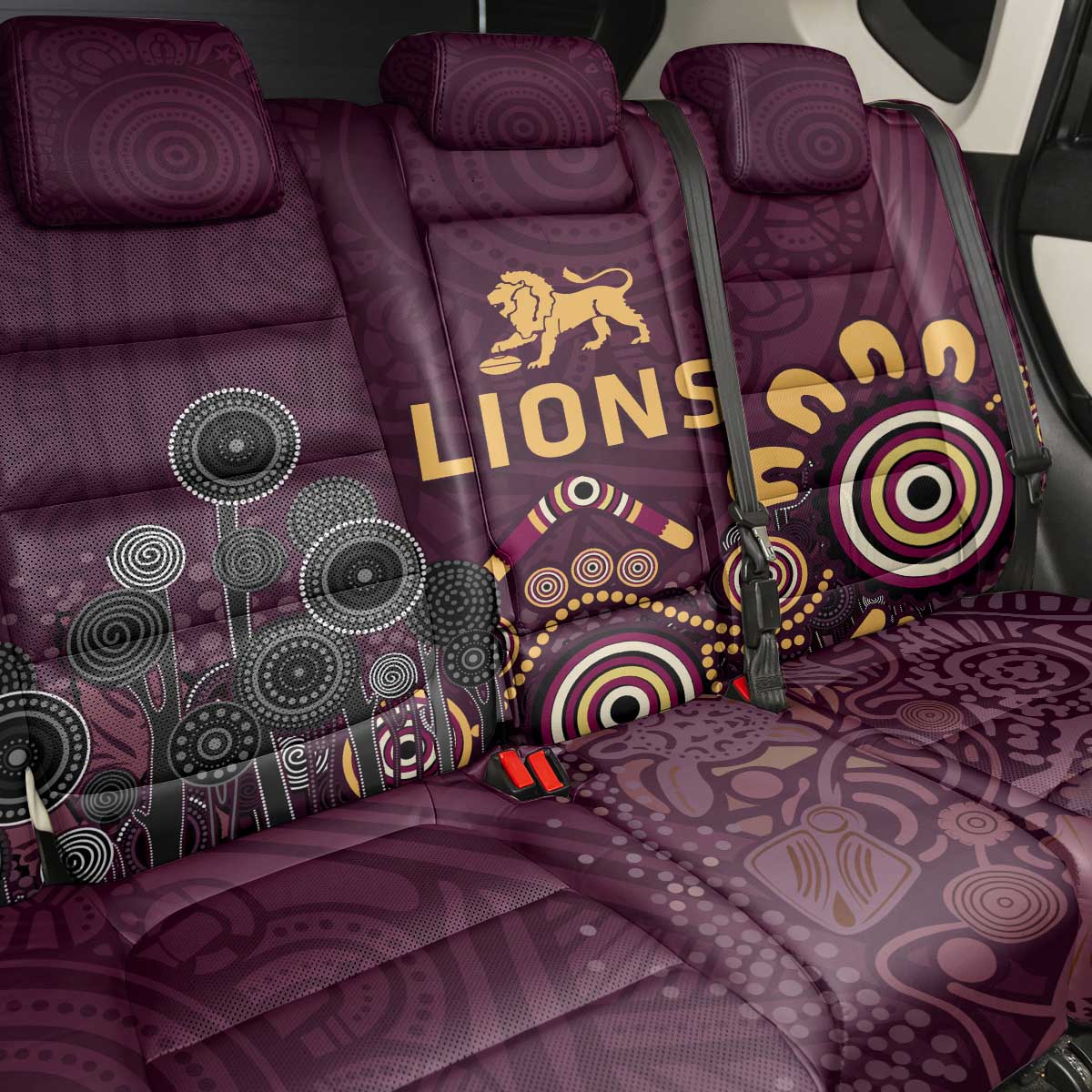 Brisbane Lions Football Back Car Seat Cover Aboriginal Dot and Spiral Art