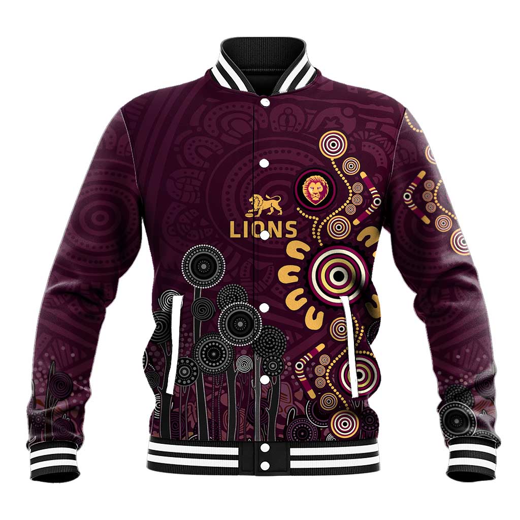 Brisbane Lions Football Baseball Jacket Aboriginal Dot and Spiral Art