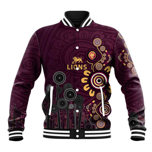 Brisbane Lions Football Baseball Jacket Aboriginal Dot and Spiral Art