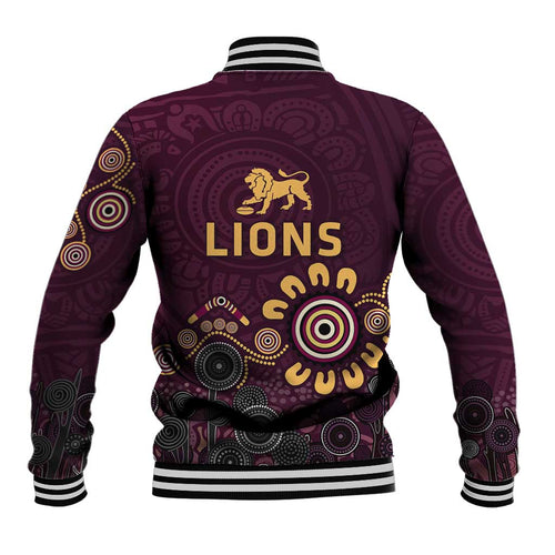 Brisbane Lions Football Baseball Jacket Aboriginal Dot and Spiral Art