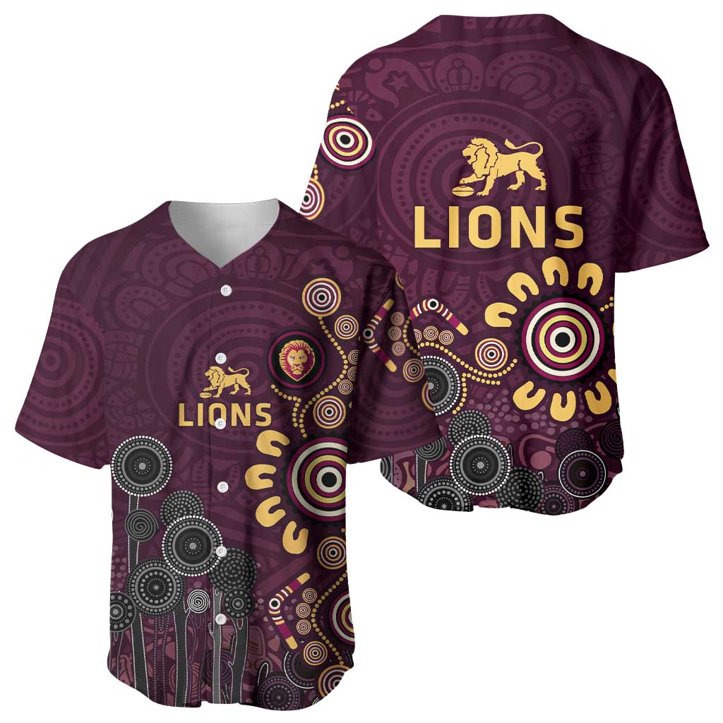 Brisbane Lions Football Baseball Jersey Aboriginal Dot and Spiral Art
