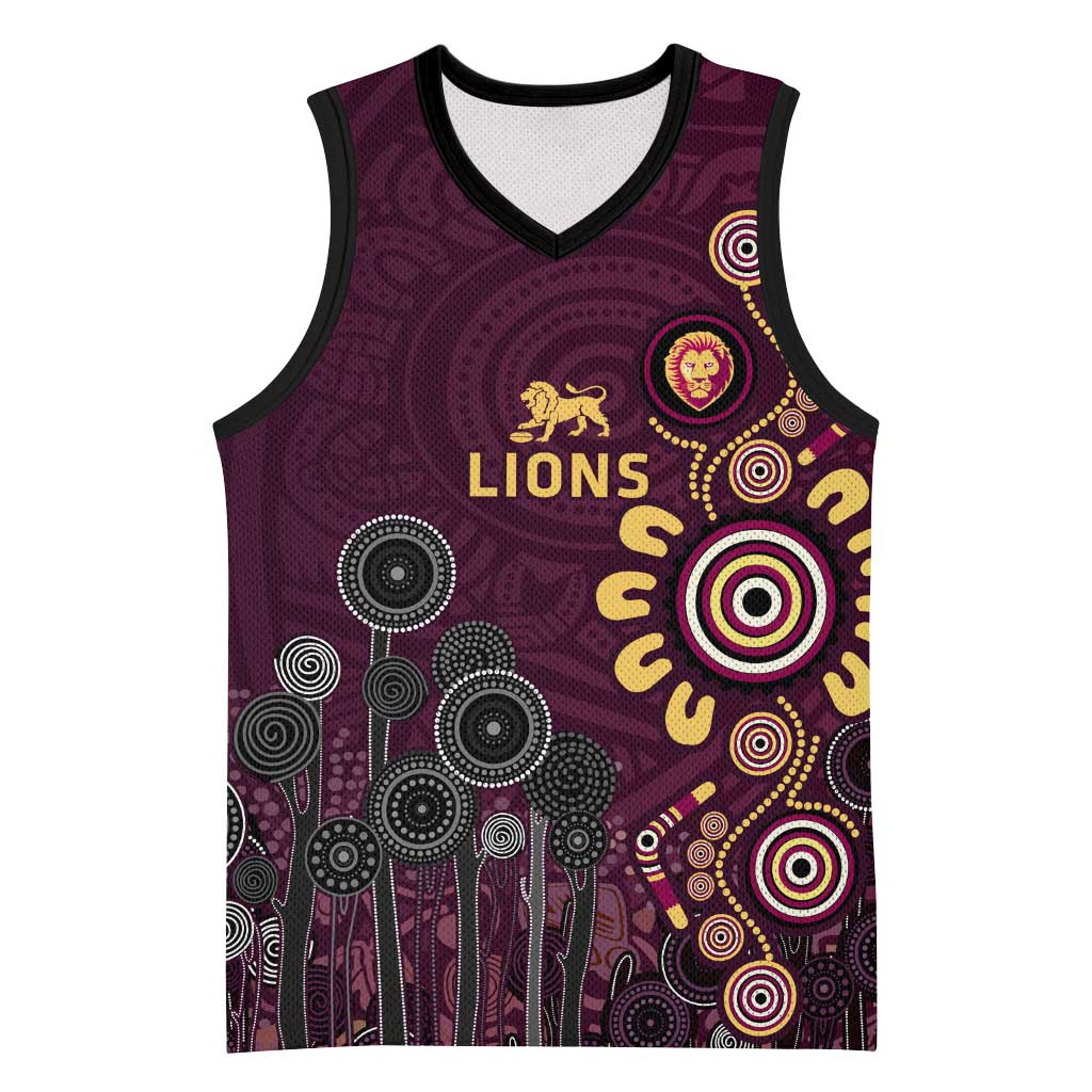 Brisbane Lions Football Basketball Jersey Aboriginal Dot and Spiral Art