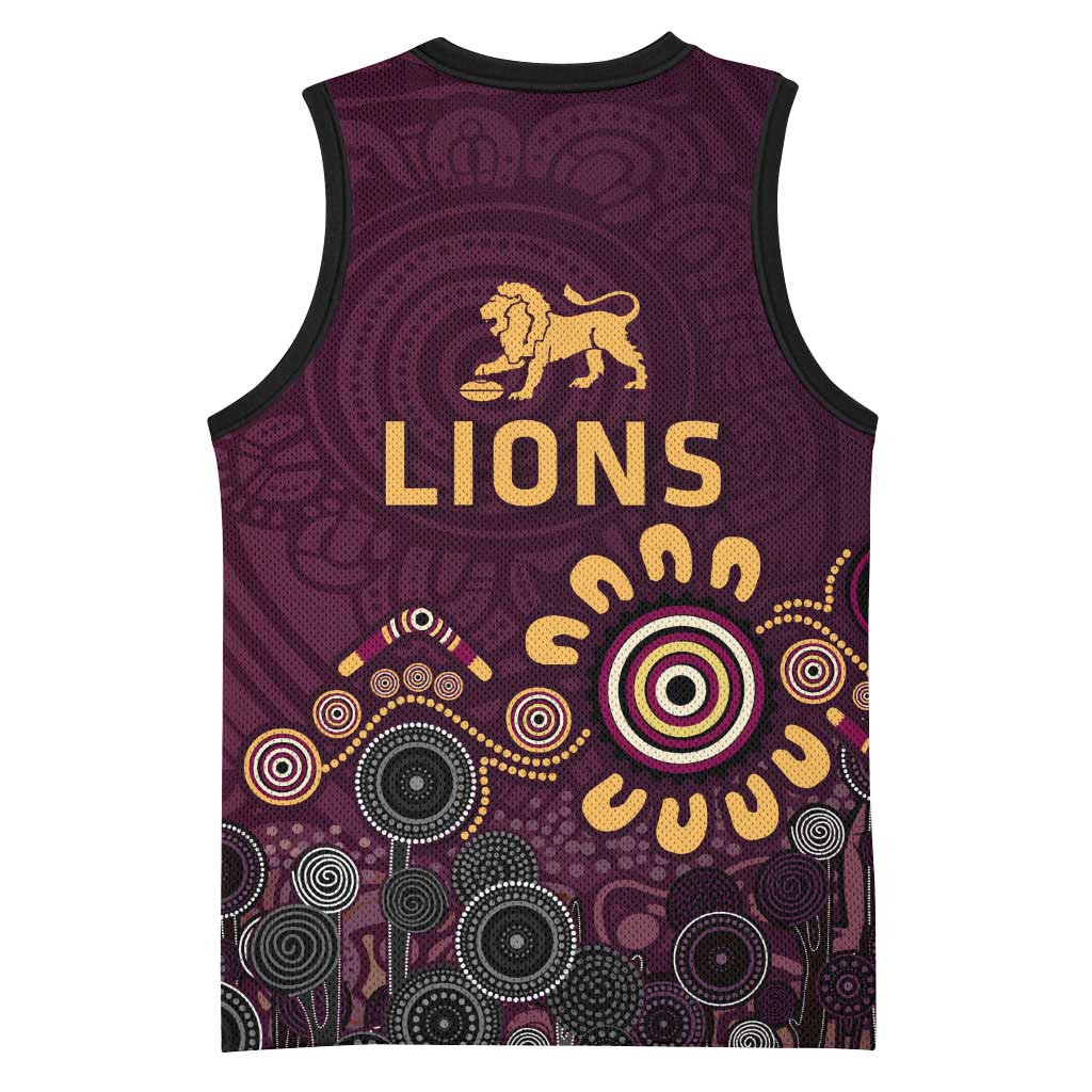Brisbane Lions Football Basketball Jersey Aboriginal Dot and Spiral Art