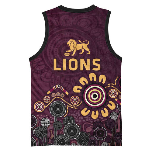 Brisbane Lions Football Basketball Jersey Aboriginal Dot and Spiral Art