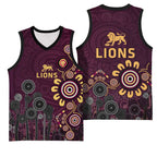 Brisbane Lions Football Basketball Jersey Aboriginal Dot and Spiral Art