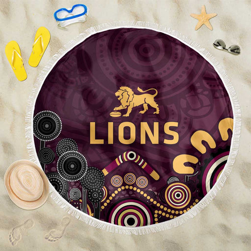 Brisbane Lions Football Beach Blanket Aboriginal Dot and Spiral Art