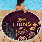 Brisbane Lions Football Beach Blanket Aboriginal Dot and Spiral Art