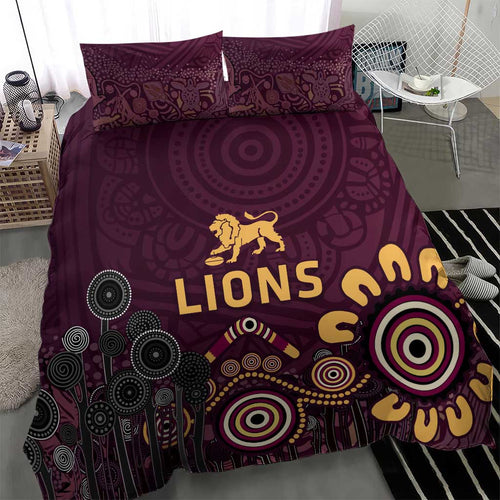 Brisbane Lions Football Bedding Set Aboriginal Dot and Spiral Art