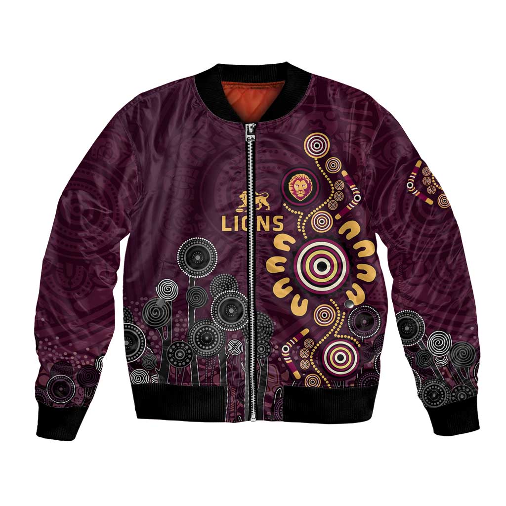 Brisbane Lions Football Bomber Jacket Aboriginal Dot and Spiral Art