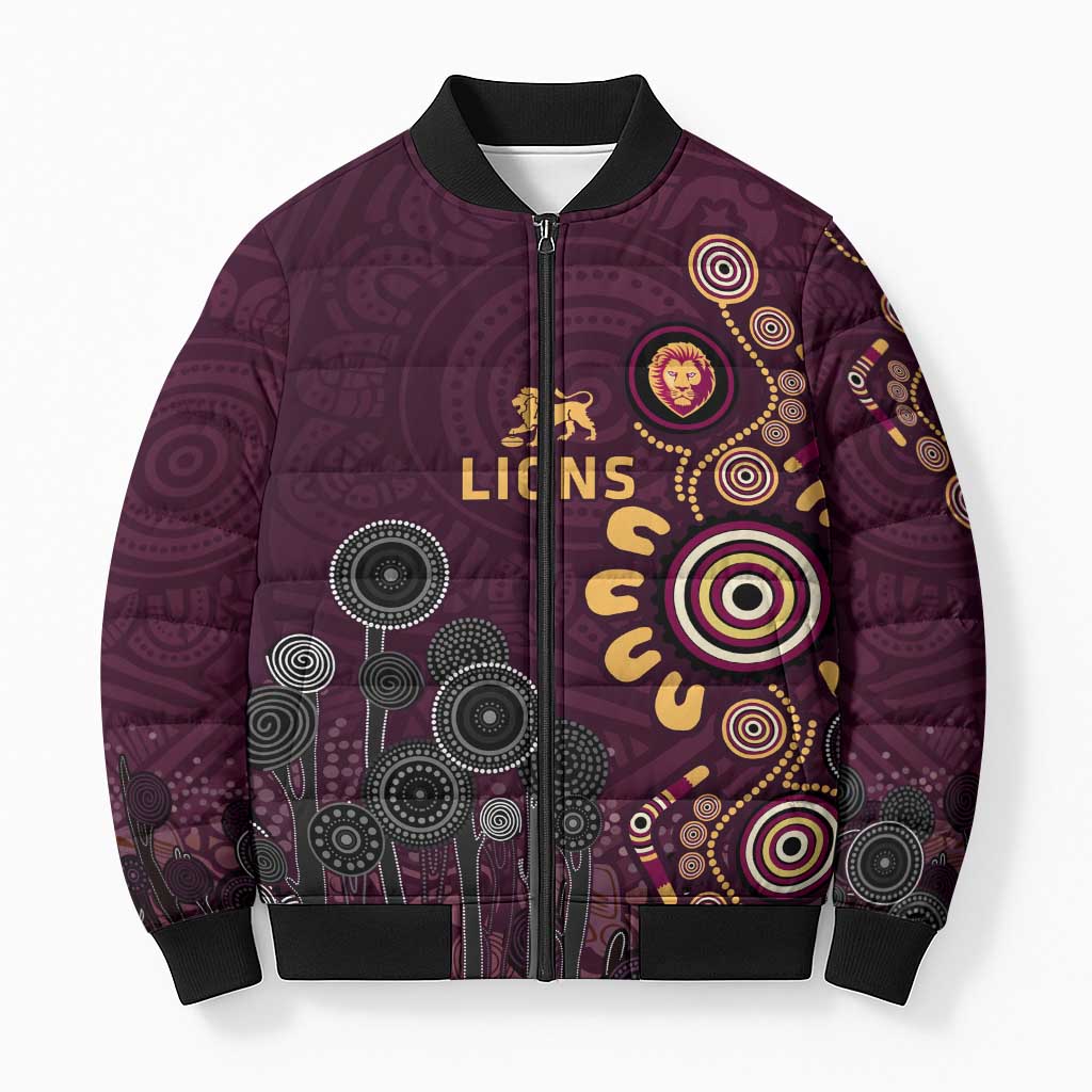 Brisbane Lions Football Bomber Puffer Jacket Aboriginal Dot and Spiral Art