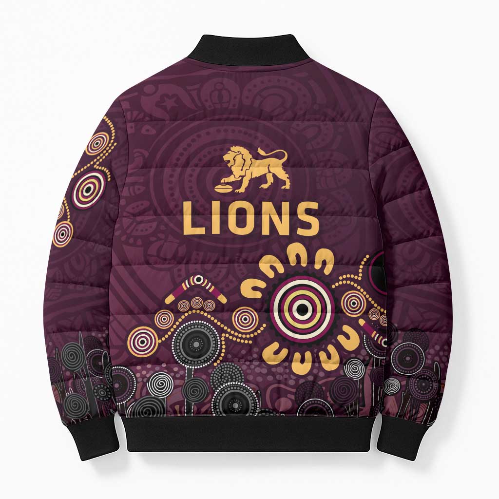 Brisbane Lions Football Bomber Puffer Jacket Aboriginal Dot and Spiral Art