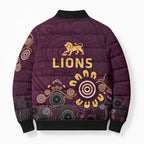 Brisbane Lions Football Bomber Puffer Jacket Aboriginal Dot and Spiral Art