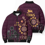 Brisbane Lions Football Bomber Puffer Jacket Aboriginal Dot and Spiral Art