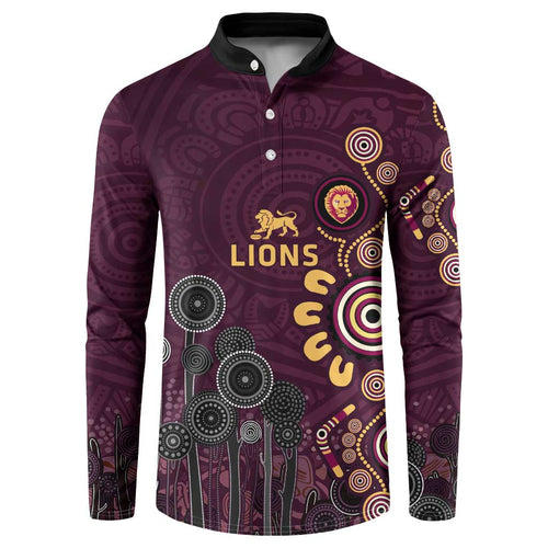 Brisbane Lions Football Button Sweatshirt Aboriginal Dot and Spiral Art