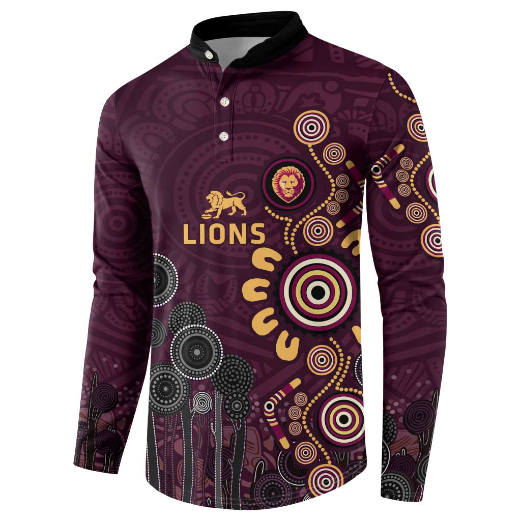 Brisbane Lions Football Button Sweatshirt Aboriginal Dot and Spiral Art