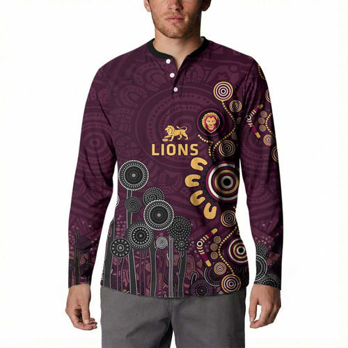 Brisbane Lions Football Button Sweatshirt Aboriginal Dot and Spiral Art