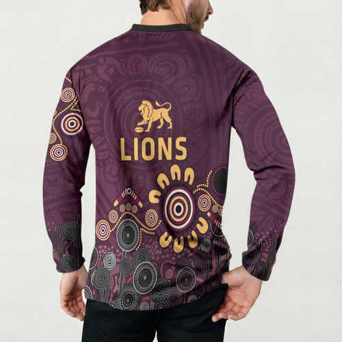 Brisbane Lions Football Button Sweatshirt Aboriginal Dot and Spiral Art