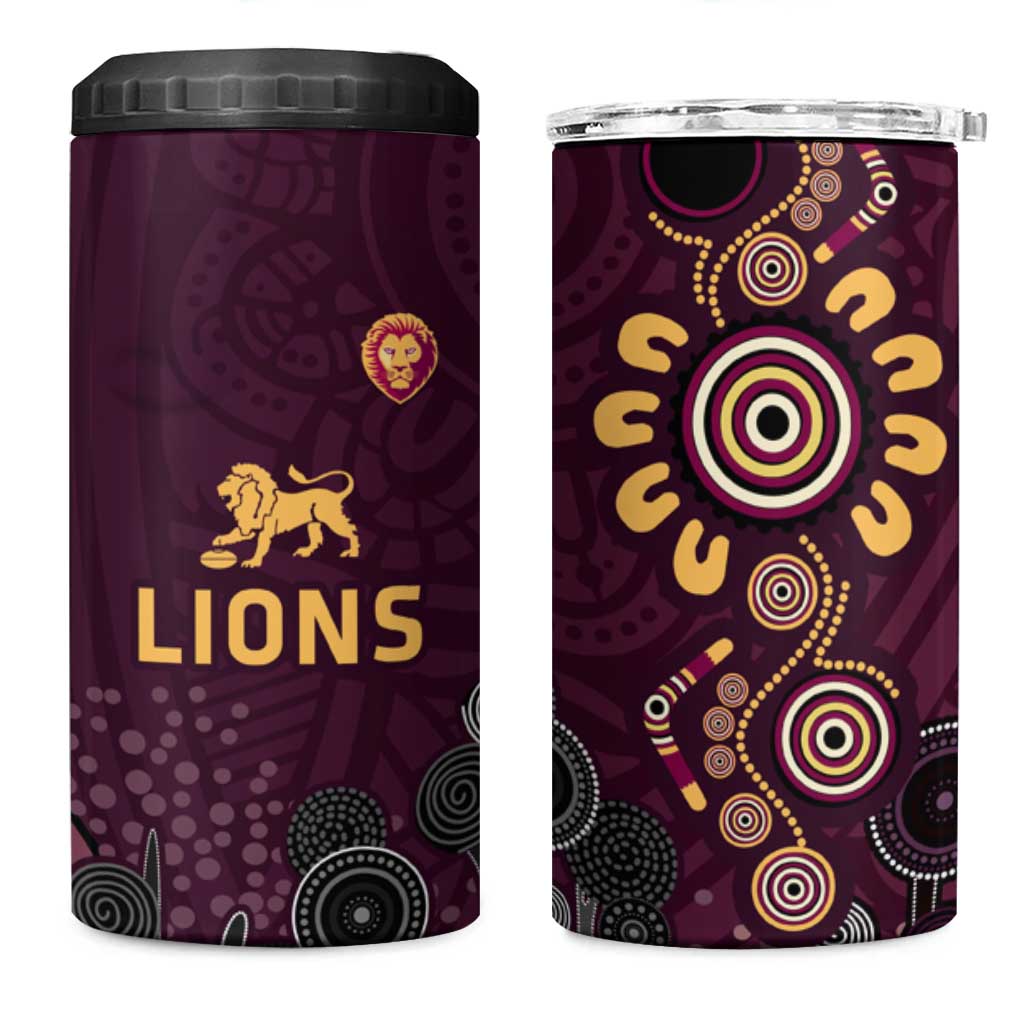 Brisbane Lions Football 4 in 1 Can Cooler Tumbler Aboriginal Dot and Spiral Art