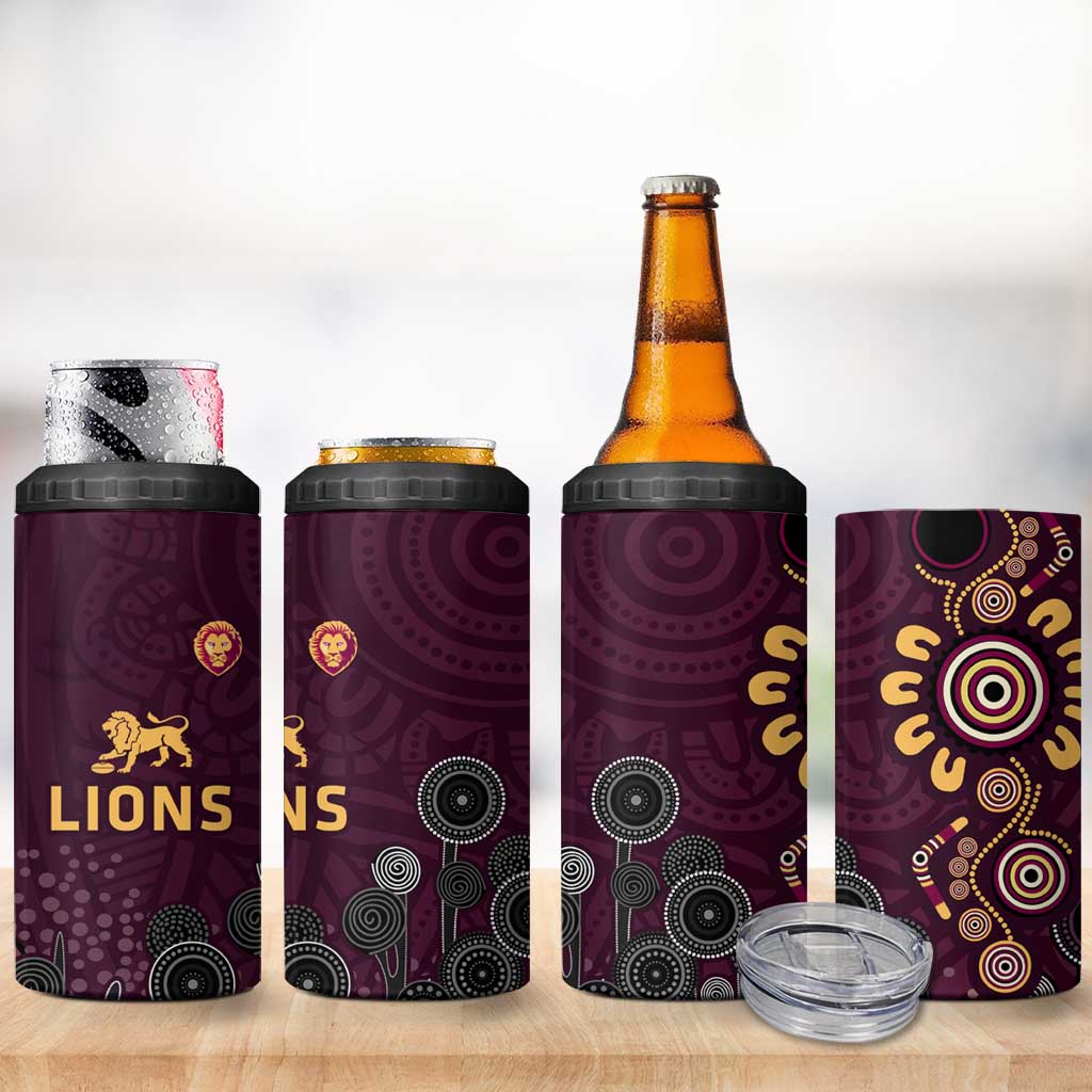 Brisbane Lions Football 4 in 1 Can Cooler Tumbler Aboriginal Dot and Spiral Art