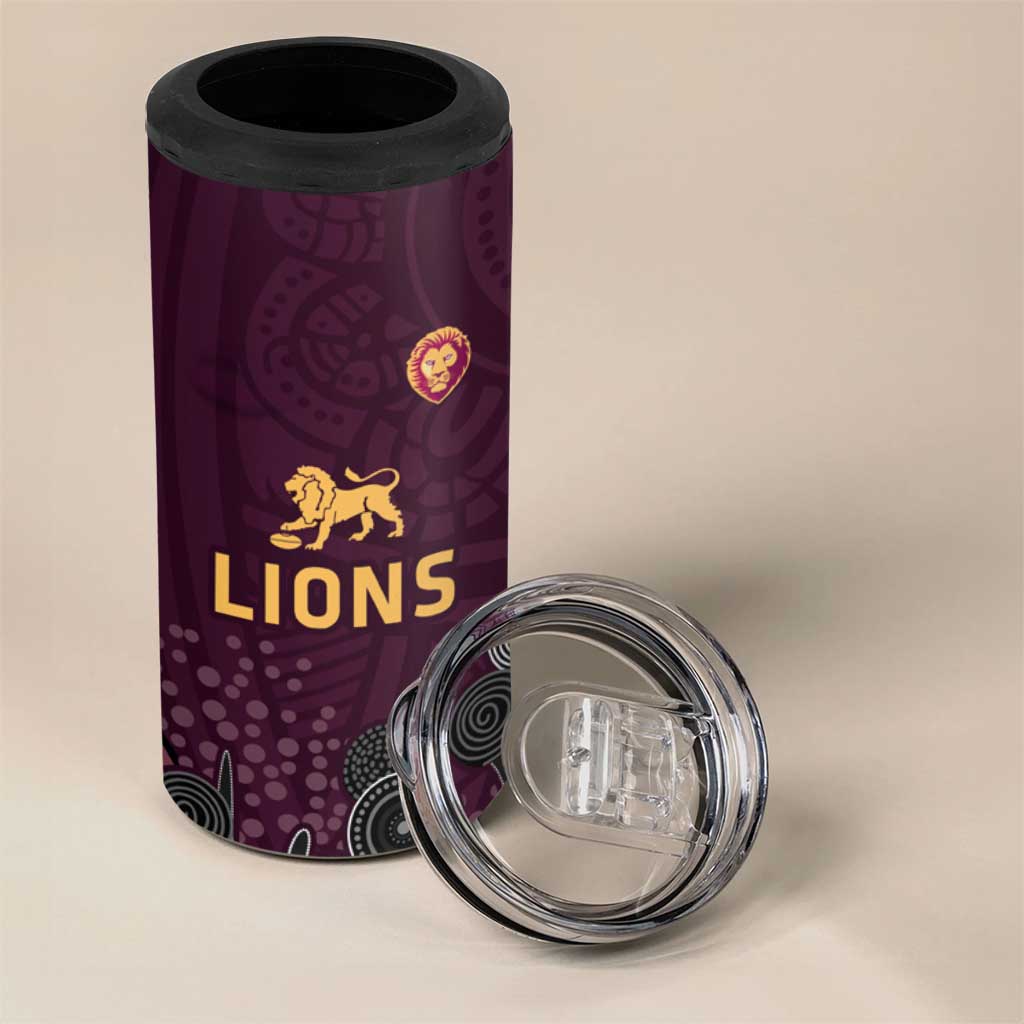 Brisbane Lions Football 4 in 1 Can Cooler Tumbler Aboriginal Dot and Spiral Art